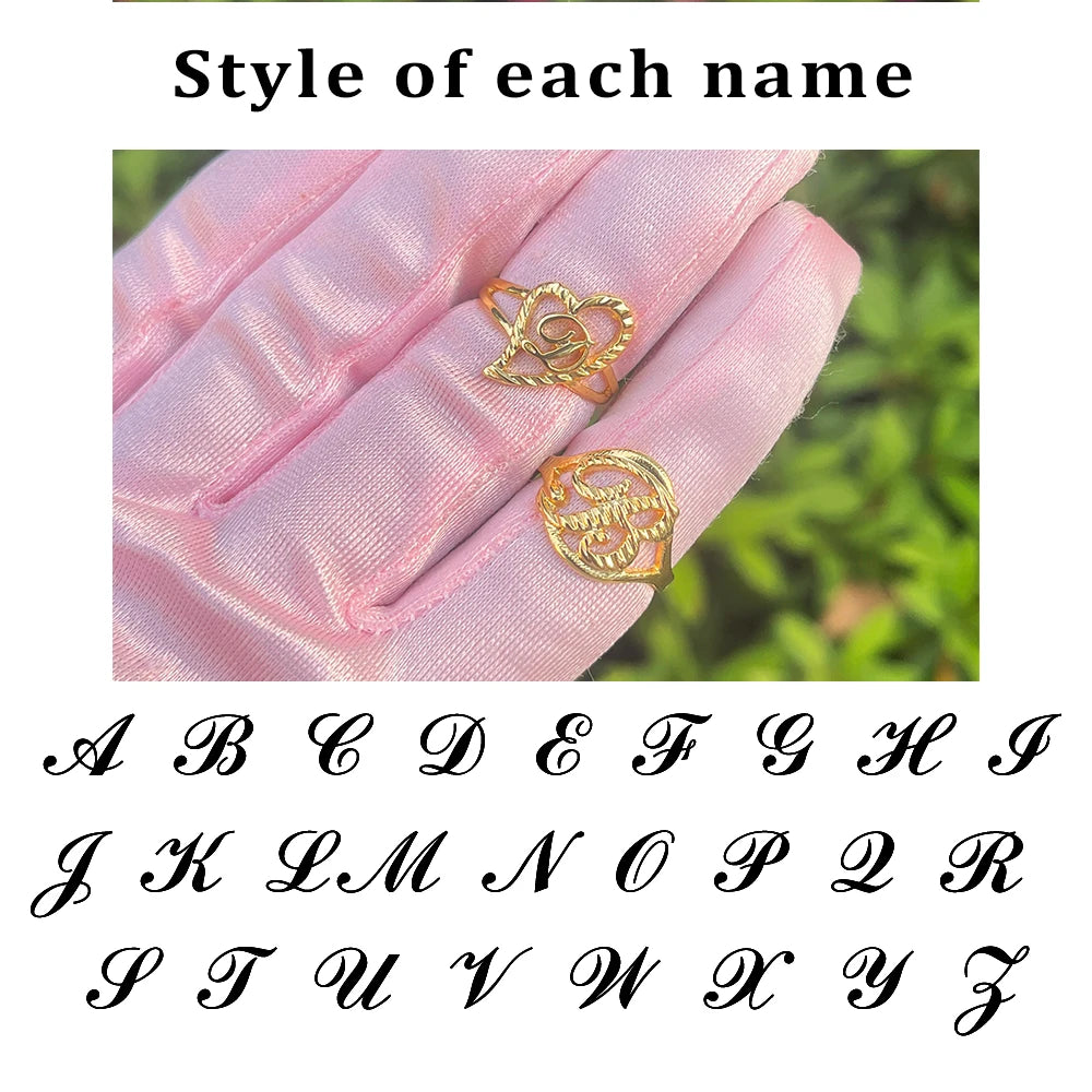Bague cœur personnalisée avec lettres AZ