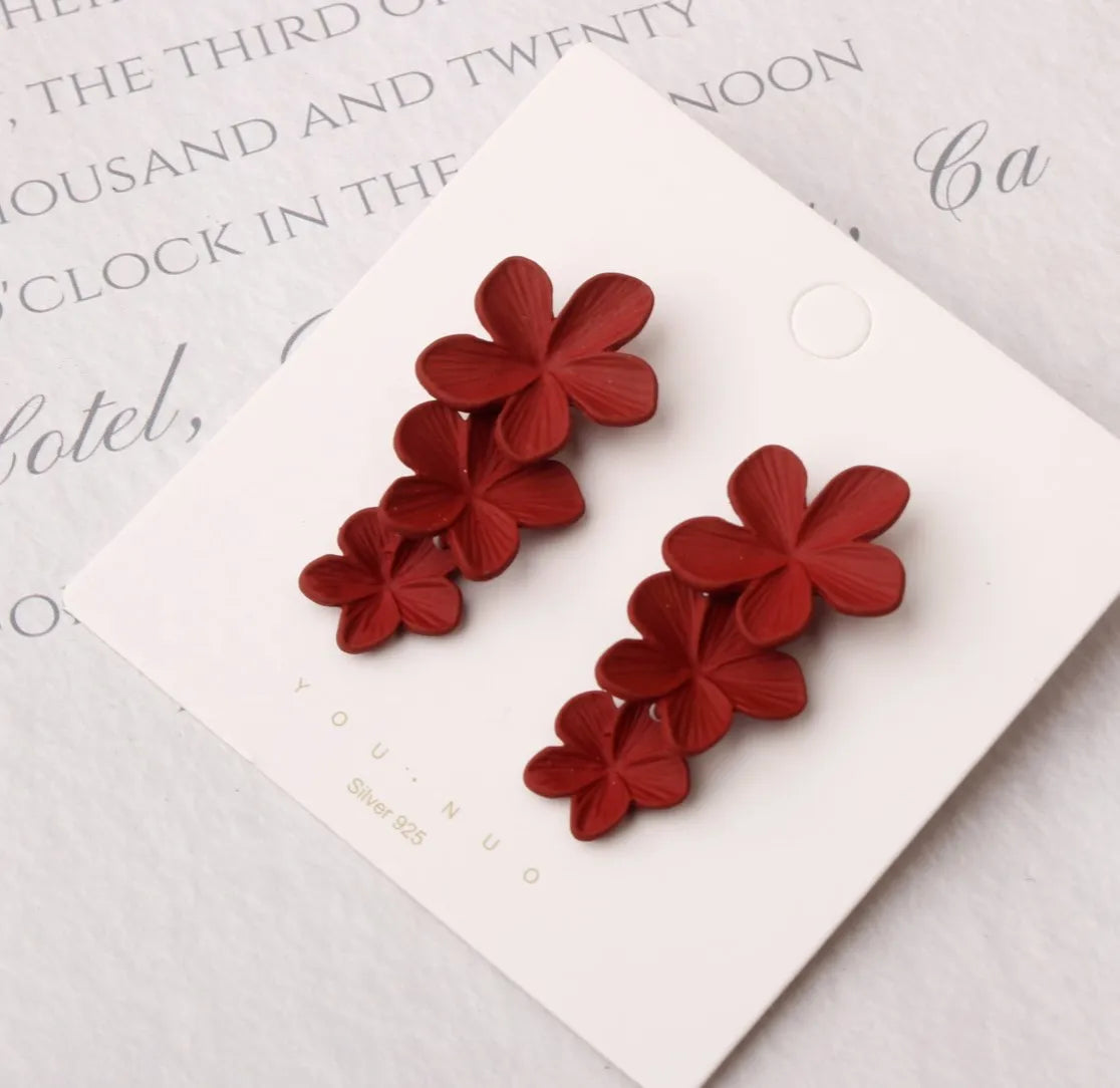 Korean Big Double Flower Drop Earrings
