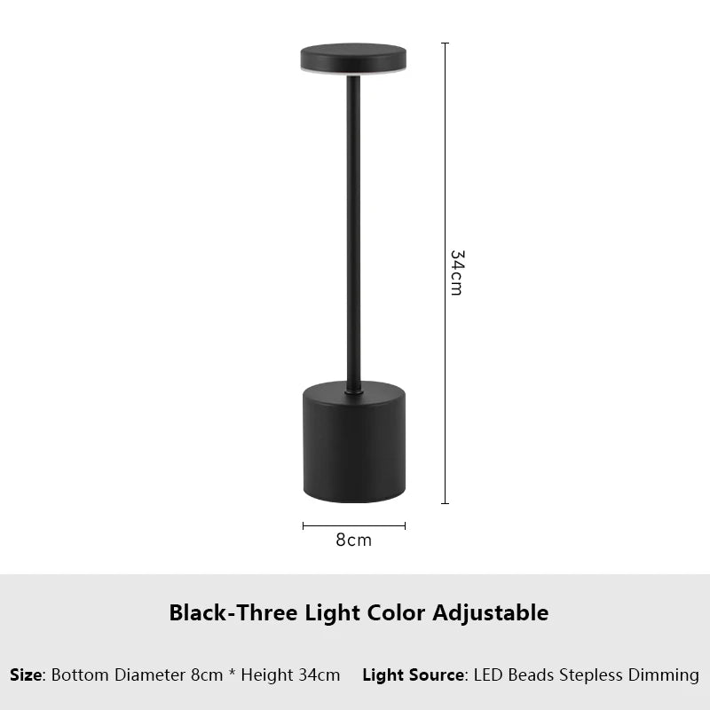 Lámpara de mesa LED con sensor táctil simple, recargable, 3 colores, ajustable, luz ambiental creativa para mesita de noche, decoración de habitación