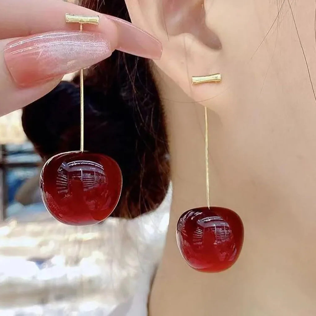Red Cherry Statement Dangle Earrings