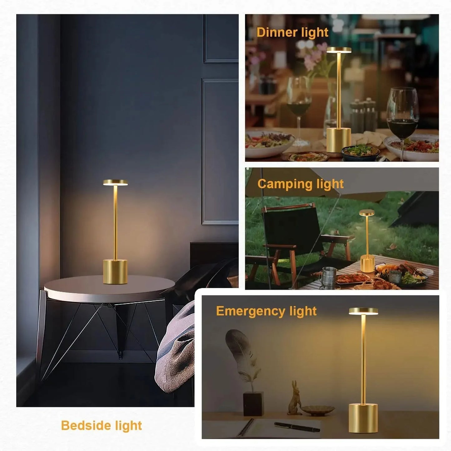 Lámpara de mesa LED con sensor táctil simple, recargable, 3 colores, ajustable, luz ambiental creativa para mesita de noche, decoración de habitación