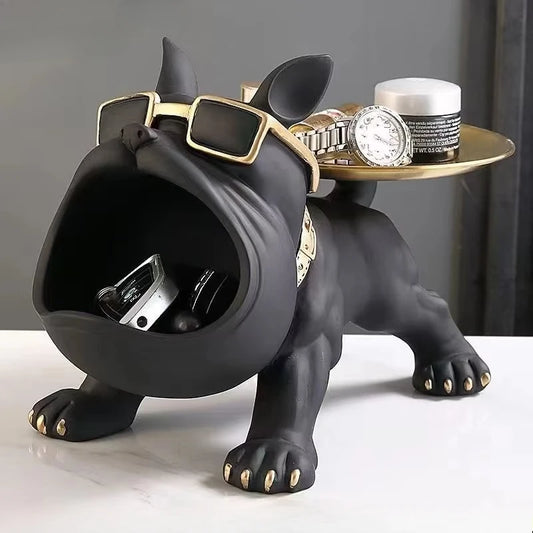 Figura de bulldog de 30 cm para decoración del hogar, estatua de perro, caja de almacenamiento, adorno de animal, escultura artística de resina, escultura de cachorro para el hogar