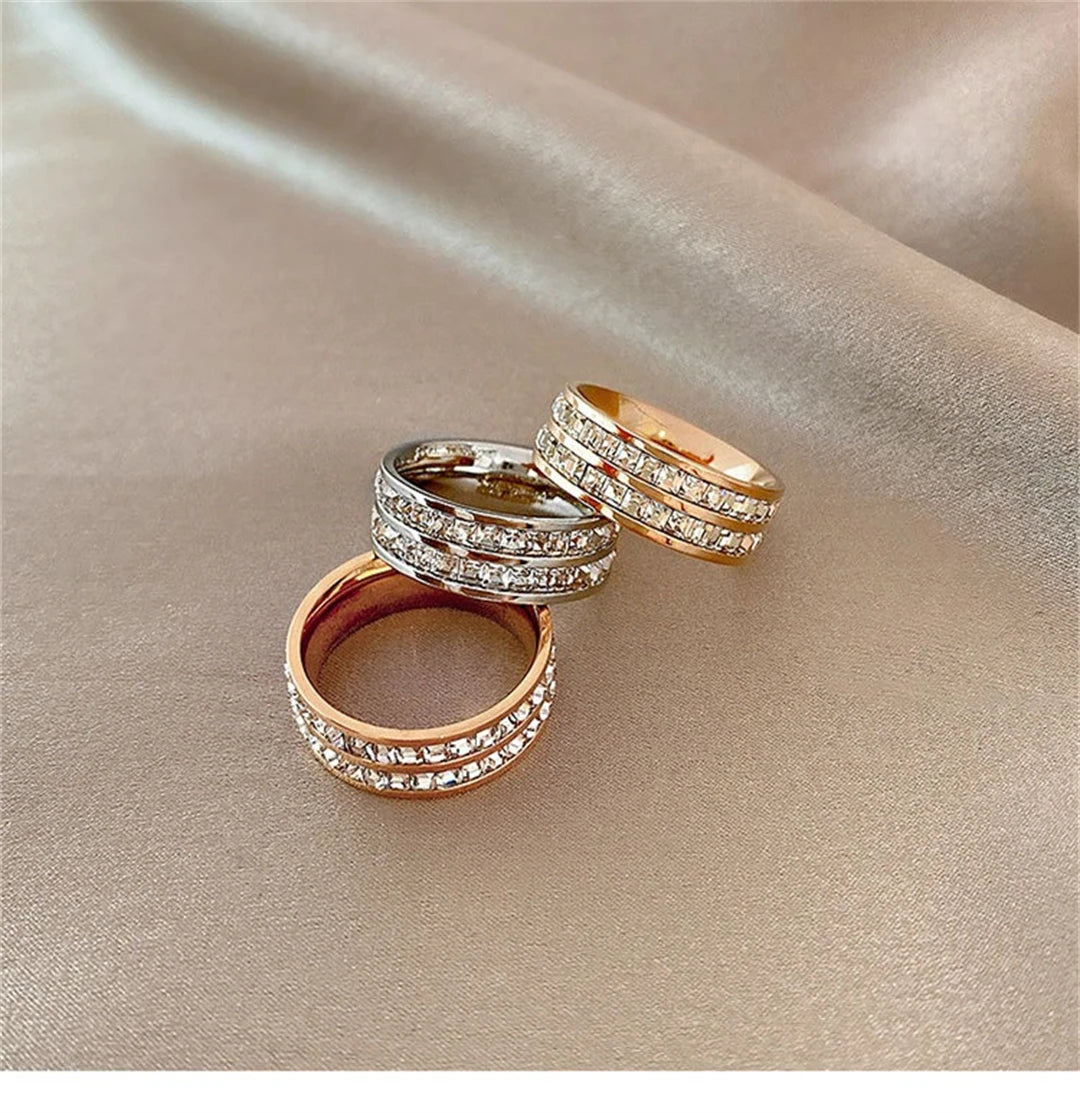 Luxury Double Rowed Square Zircon Ring