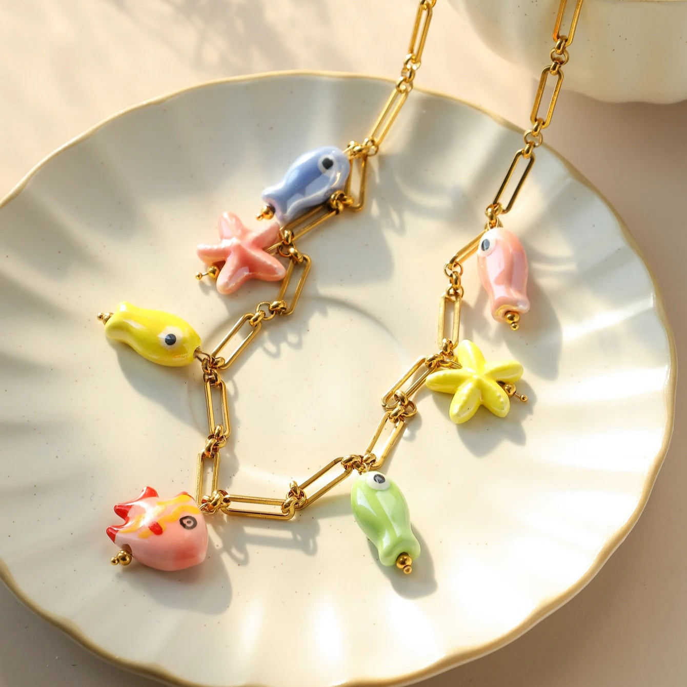 Ceramic Starfish Fish Necklace