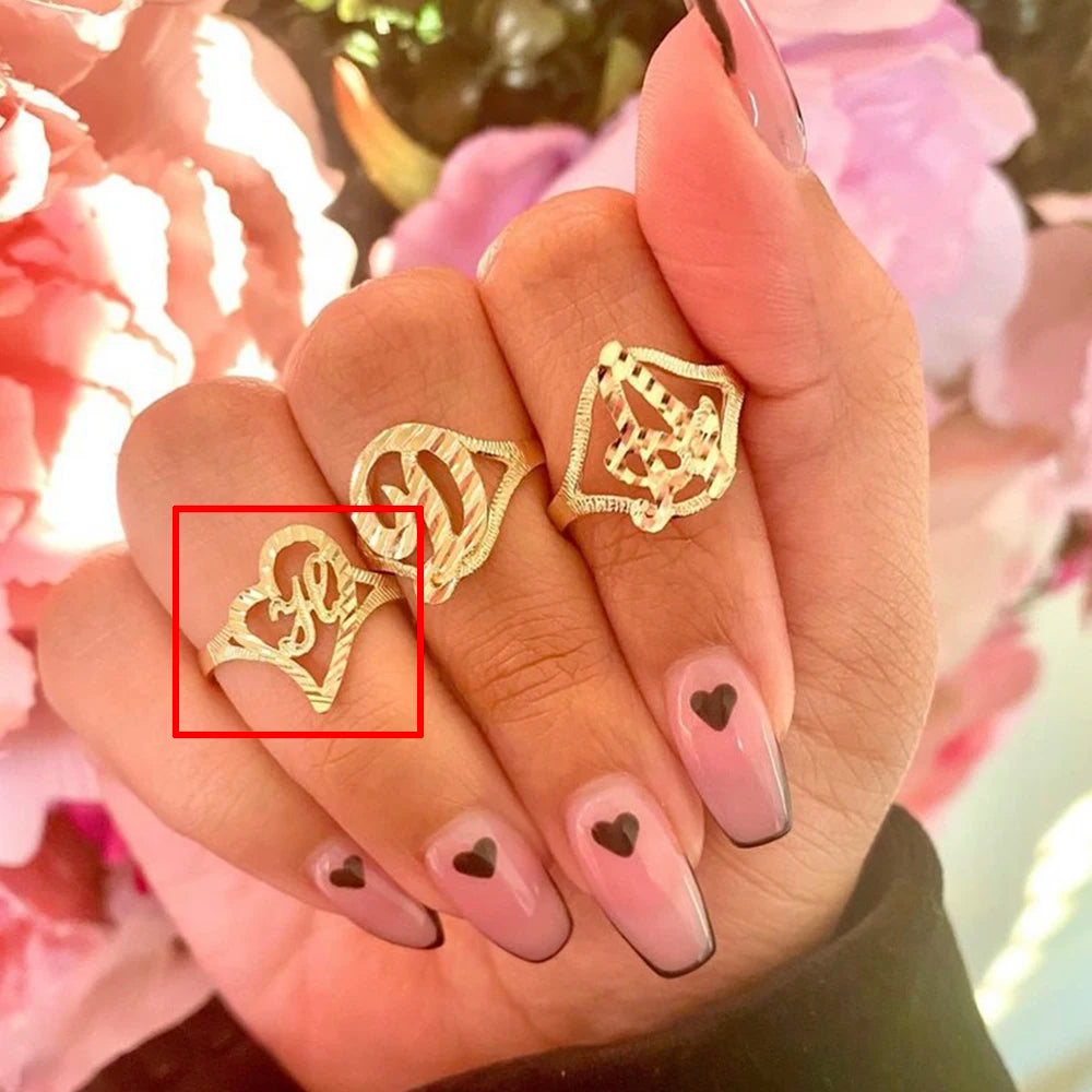 Bague cœur personnalisée avec lettres AZ