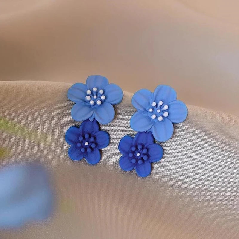 Korean Big Double Flower Drop Earrings