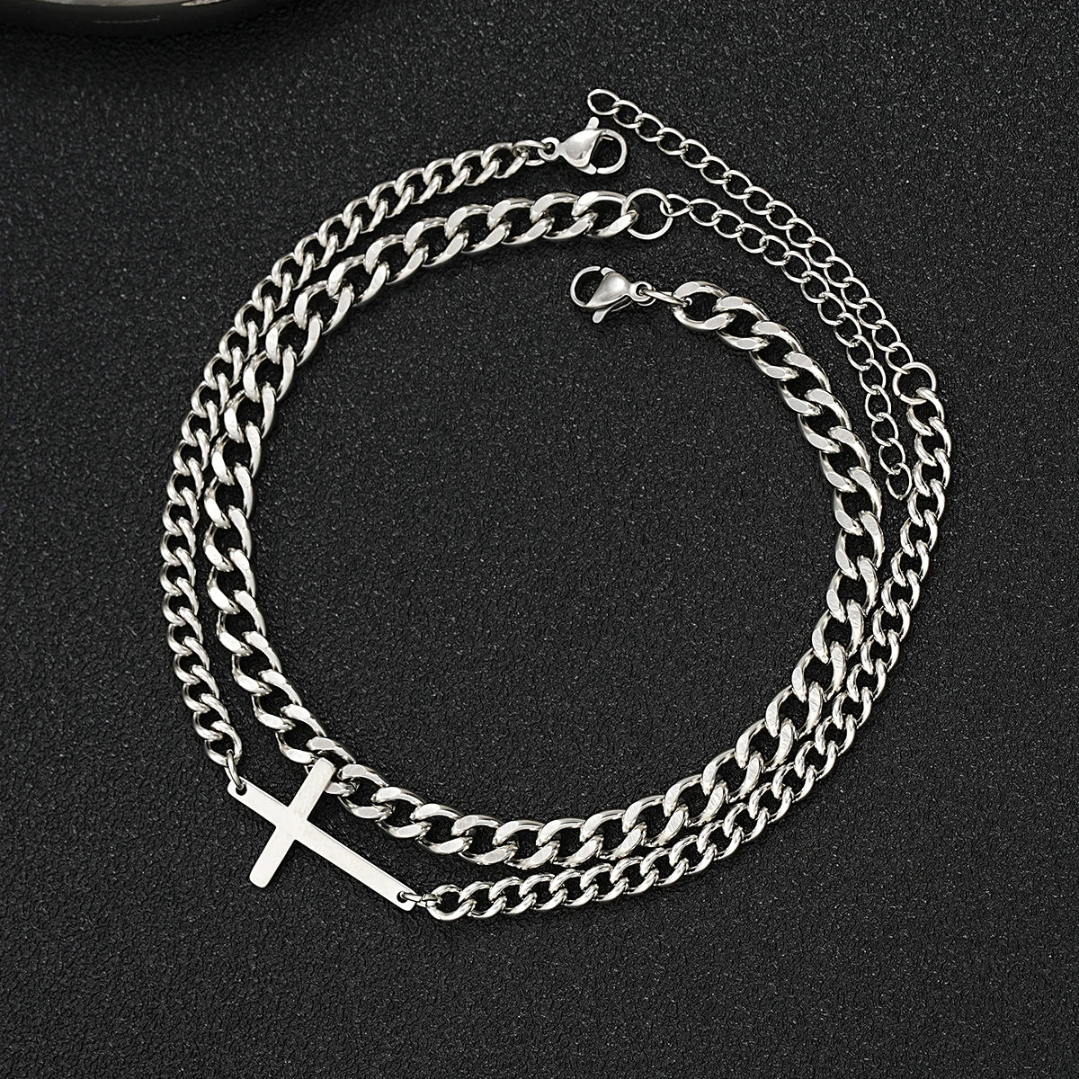 Ensemble de bracelets à chaîne cubaine en acier inoxydable avec croix