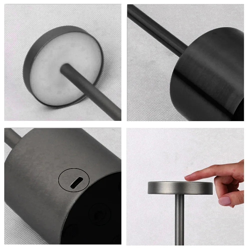 Lámpara de mesa LED con sensor táctil simple, recargable, 3 colores, ajustable, luz ambiental creativa para mesita de noche, decoración de habitación