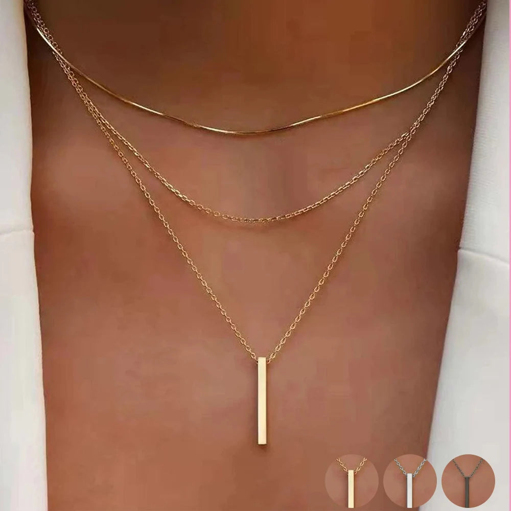 Vintage Layered Metal Bar Necklace
