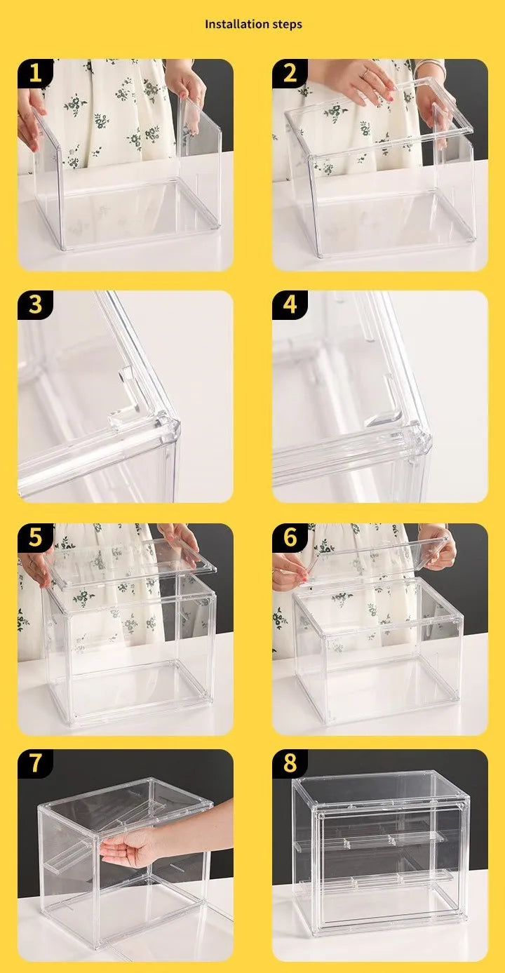 Caja de exhibición transparente apilable de plástico para almacenamiento