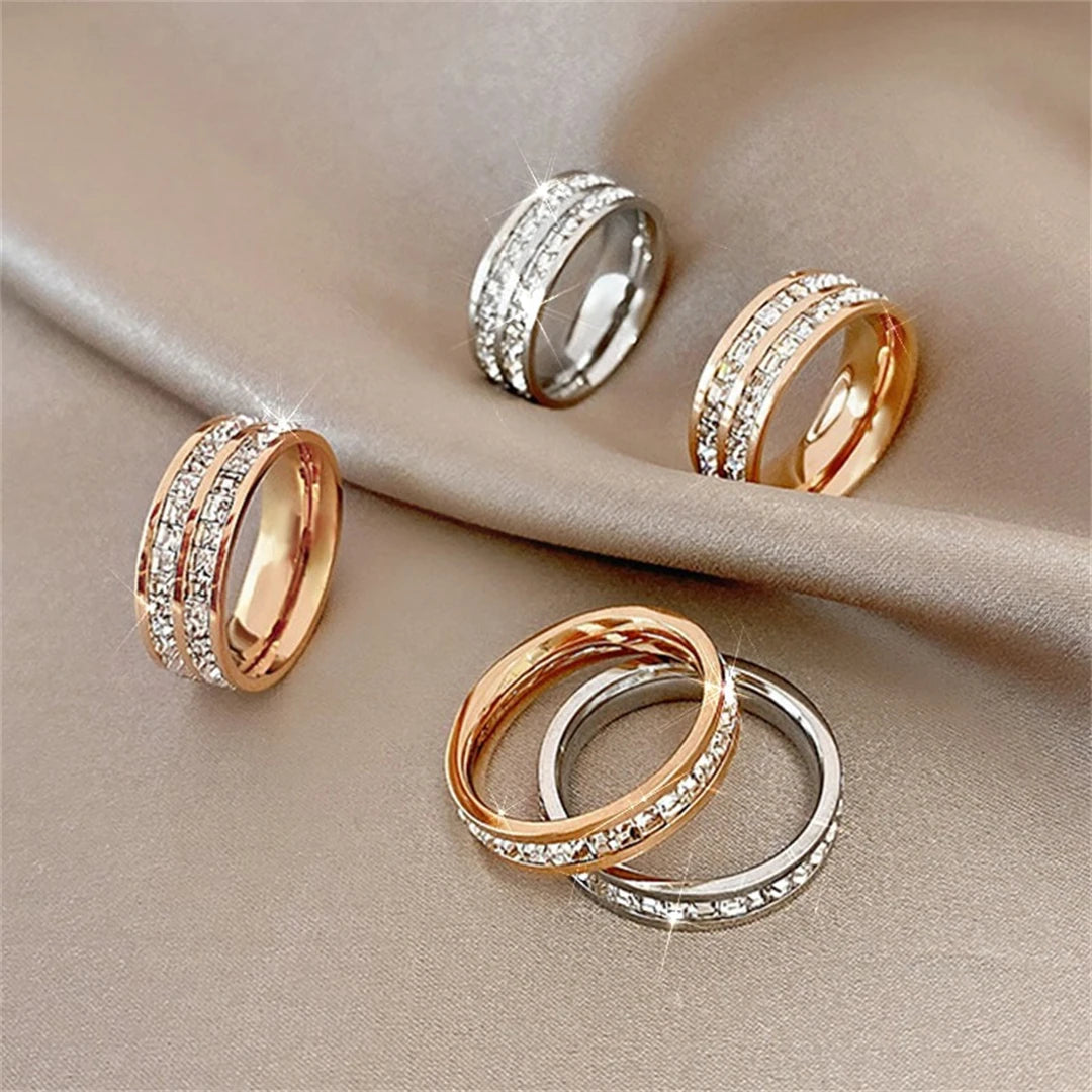 Luxury Double Rowed Square Zircon Ring