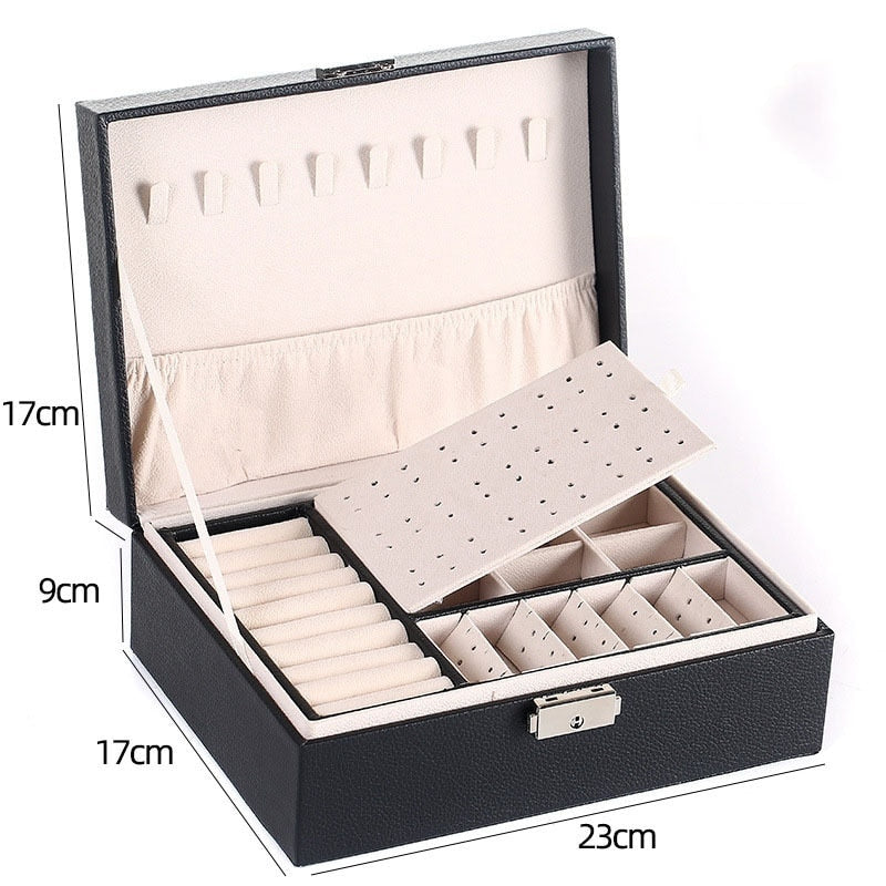 Double Layer Large Capacity Leather Jewelry Box - BestShop