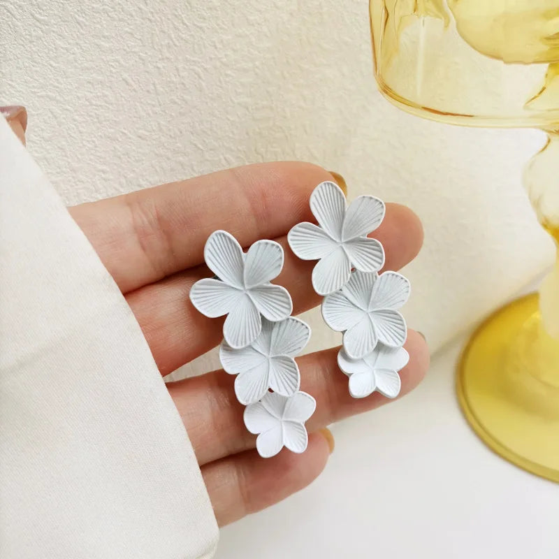 Korean Big Double Flower Drop Earrings
