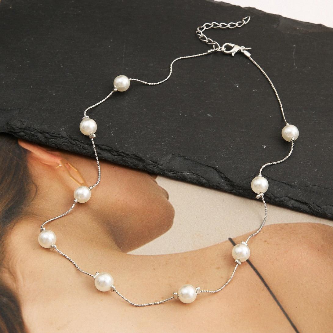Beads Women Neck Chain Kpop Pearl Choker Necklace - BestShop