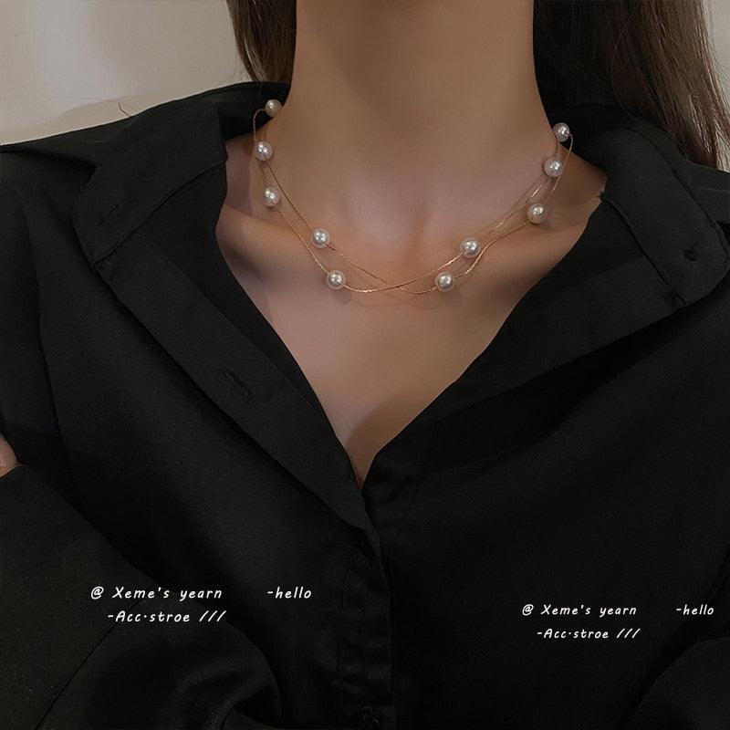 Elegant Double-Layer Pearl String Choker - BestShop