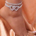 Load image into Gallery viewer, Fashion Silver Color Rhinestone Double Heart Anklet - BestShop
