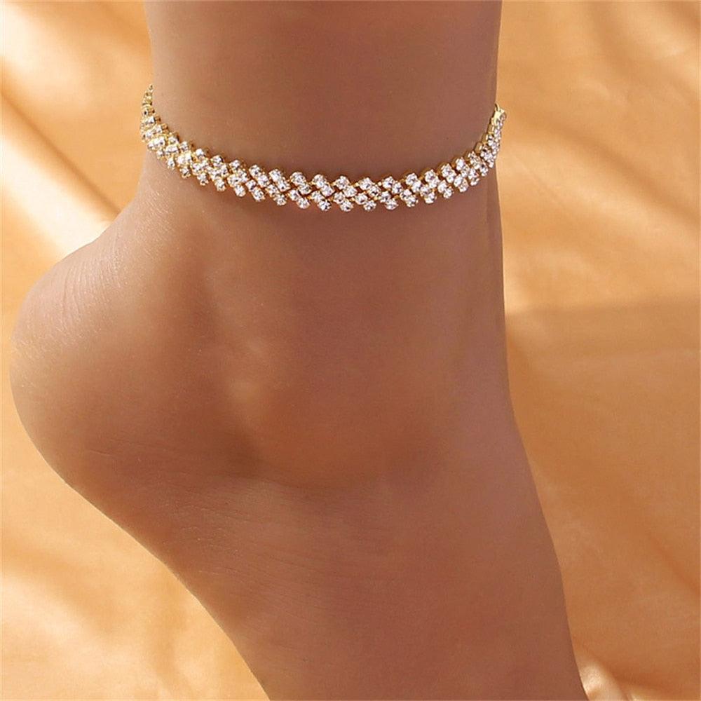 Fashion Silver Color Rhinestone Double Heart Anklet - BestShop