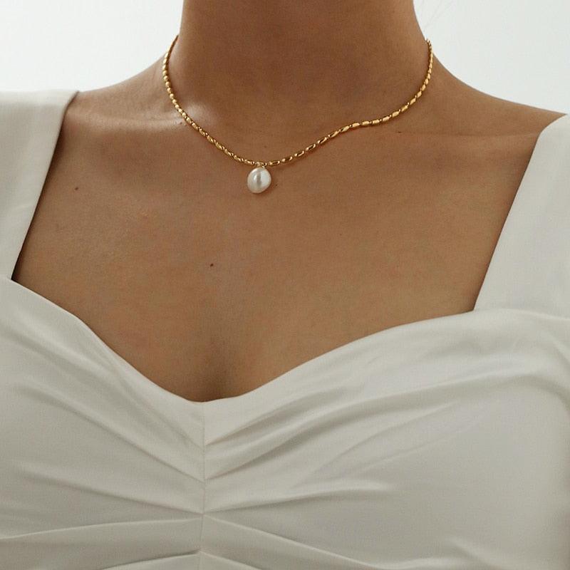 Gold Beads Chain Pearl Necklace - BestShop