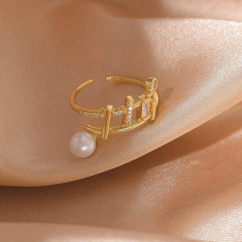 Luxury Gold Color Pearl Zircon Rings for Woman - BestShop