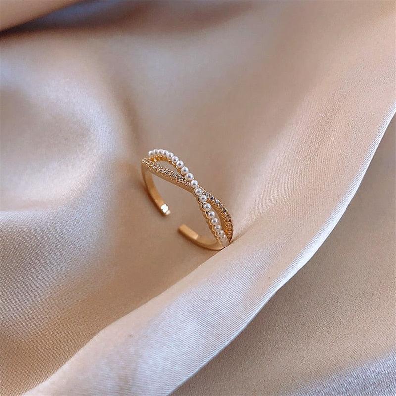 Luxury Gold Color Pearl Zircon Rings for Woman - BestShop