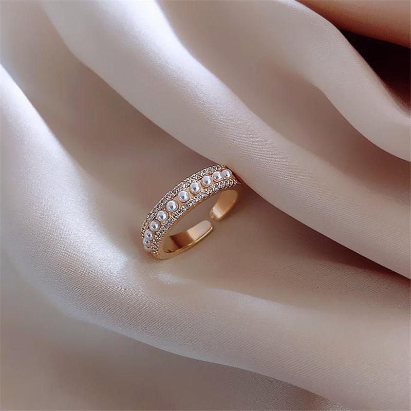 Luxury Gold Color Pearl Zircon Rings for Woman - BestShop