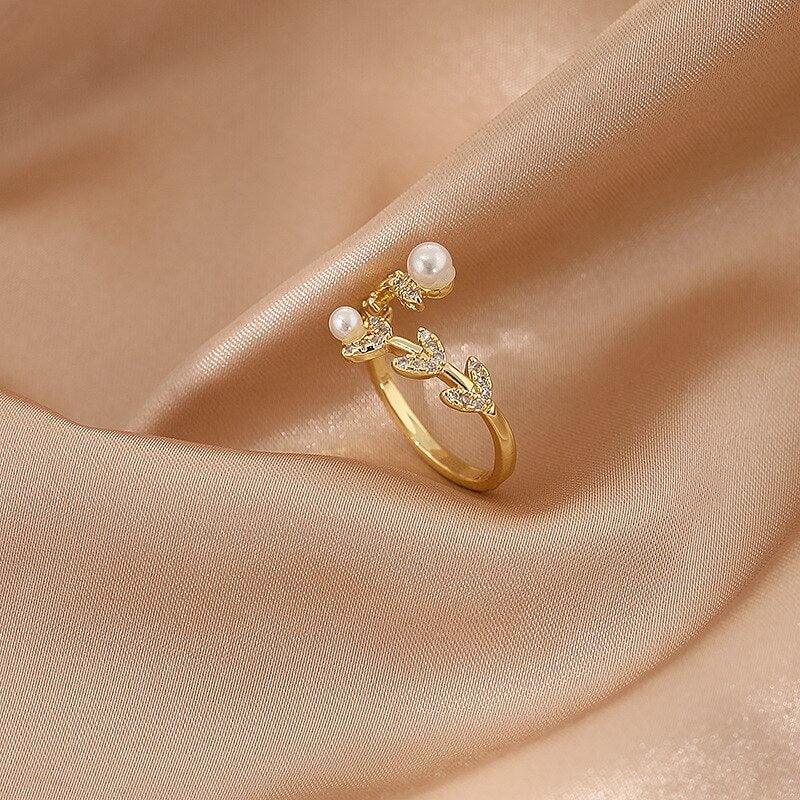 Luxury Gold Color Pearl Zircon Rings for Woman - BestShop