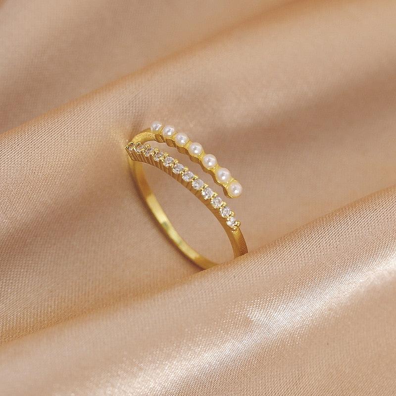 Luxury Gold Color Pearl Zircon Rings for Woman - BestShop