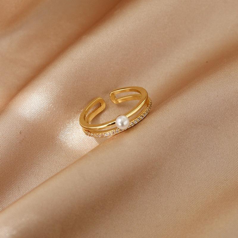 Luxury Gold Color Pearl Zircon Rings for Woman - BestShop