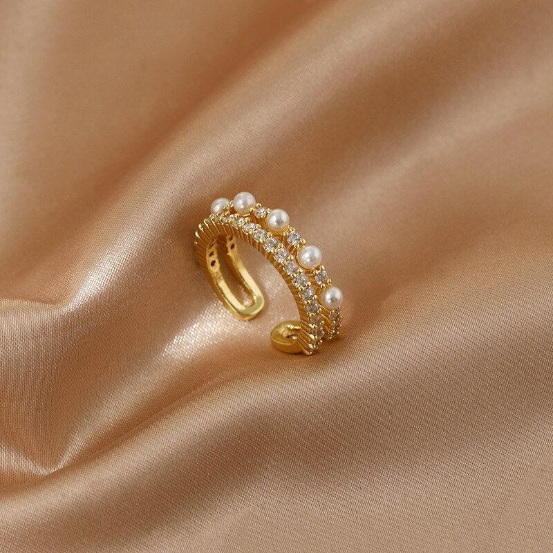 Luxury Gold Color Pearl Zircon Rings for Woman - BestShop
