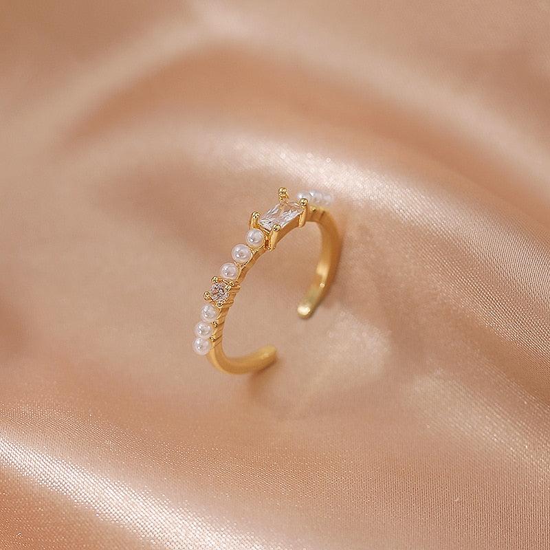 Luxury Gold Color Pearl Zircon Rings for Woman - BestShop