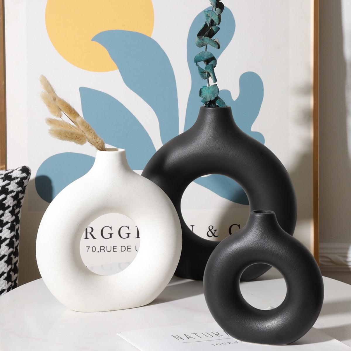 Nordic Vase Circular Hollow Ceramic Donuts Flower Pot - BestShop