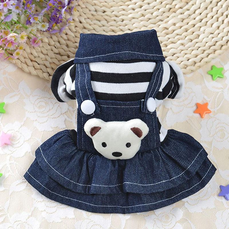 Striped Bear Cute Denim Skirt Pet Clothes - BestShop
