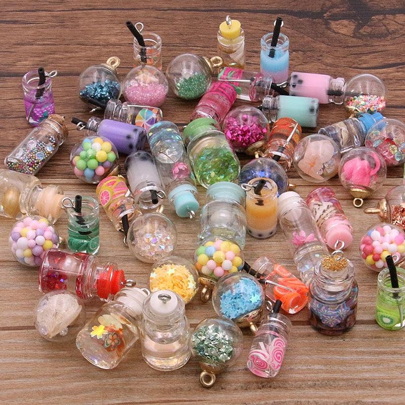 Styles Mix Glass Bottles Milk Tea Cup Ball Earring Charms 10 PCs - BestShop