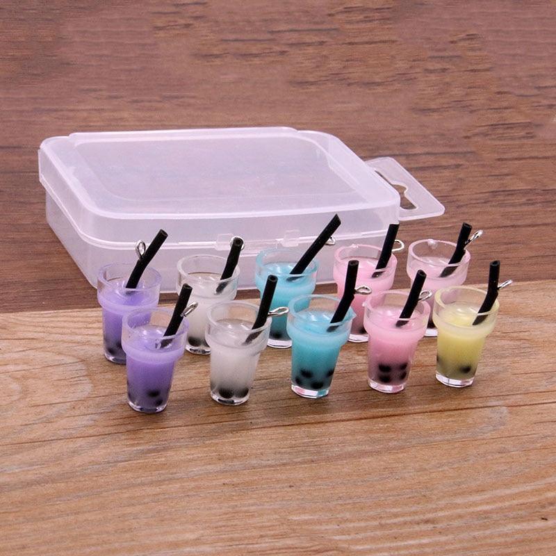 Styles Mix Glass Bottles Milk Tea Cup Ball Earring Charms 10 PCs - BestShop