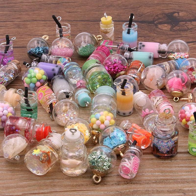 Styles Mix Glass Bottles Milk Tea Cup Ball Earring Charms 10 PCs - BestShop