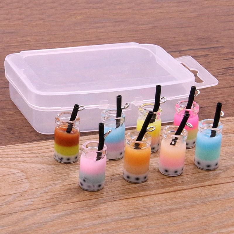 Styles Mix Glass Bottles Milk Tea Cup Ball Earring Charms 10 PCs - BestShop