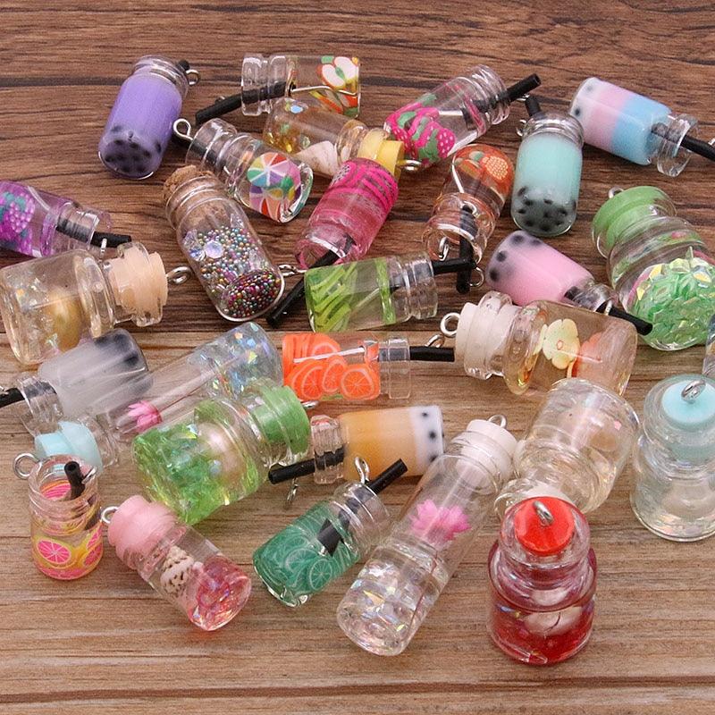 Styles Mix Glass Bottles Milk Tea Cup Ball Earring Charms 10 PCs - BestShop