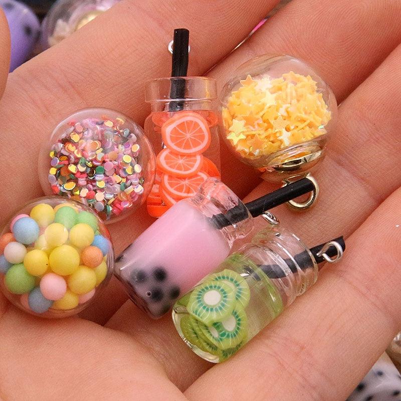 Styles Mix Glass Bottles Milk Tea Cup Ball Earring Charms 10 PCs - BestShop