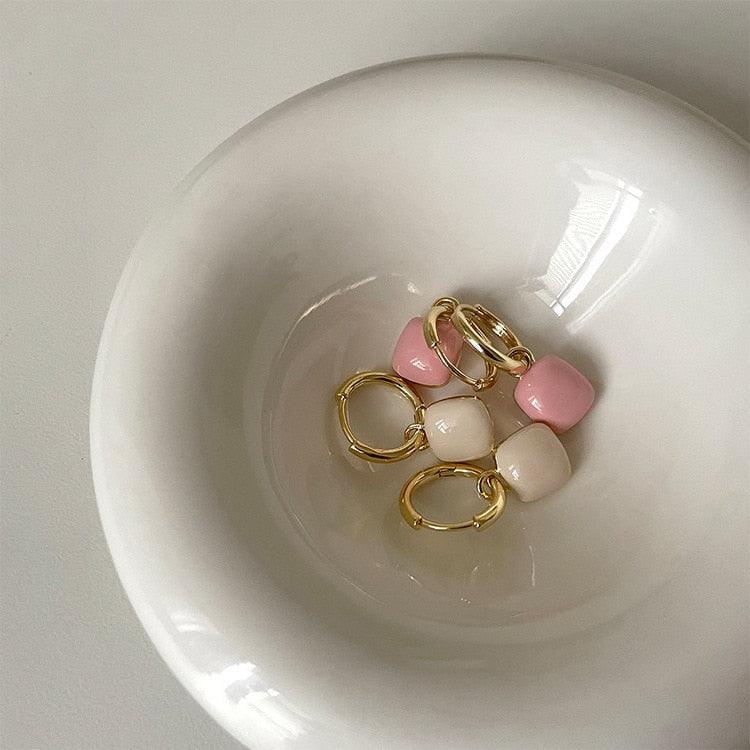 Sweet & Cute Pink Square Pendant Earrings - BestShop