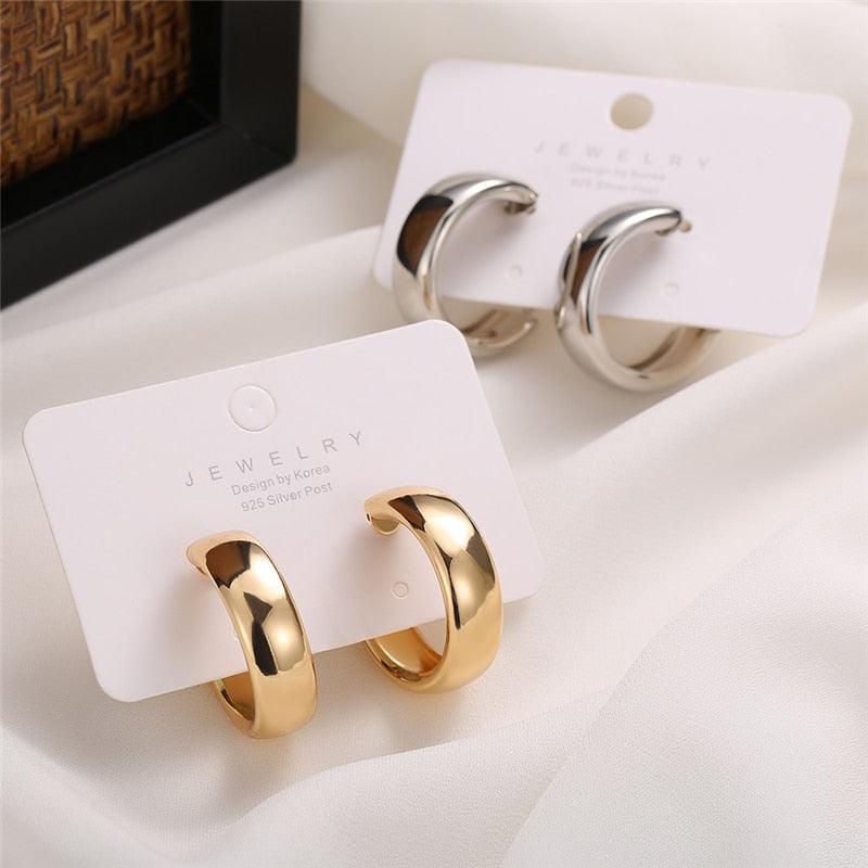 Trendy Simple Silver Color Hoop Earrings For Women - BestShop
