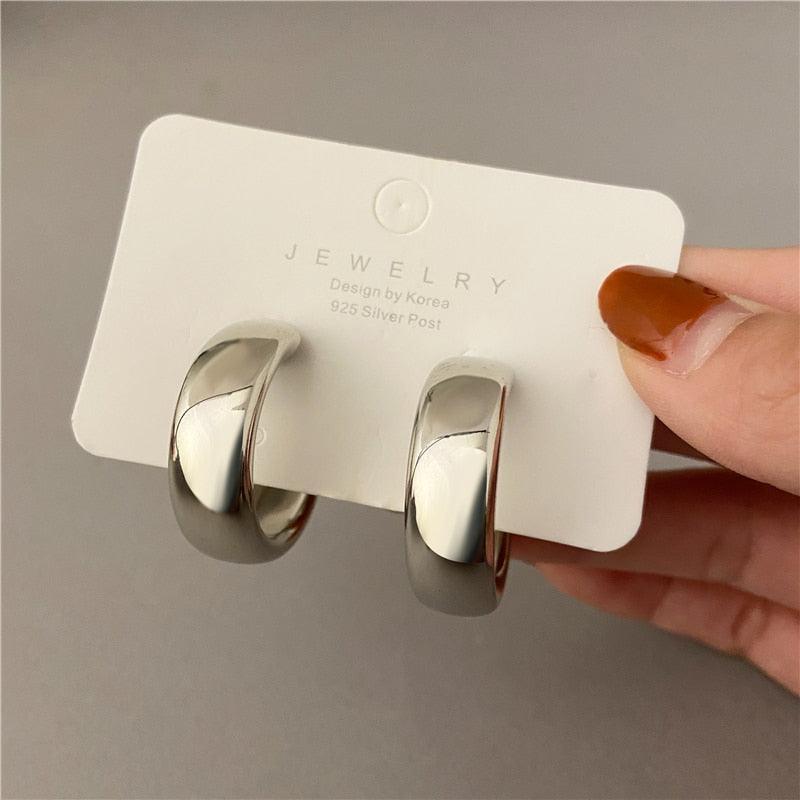 Trendy Simple Silver Color Hoop Earrings For Women - BestShop