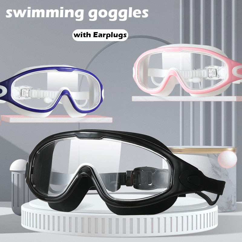 Silicone Big Frame Swimming Goggles with Earplugs - BestShop