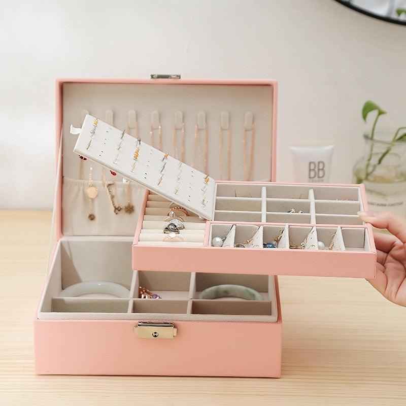 Double Layer Large Capacity Leather Jewelry Box - BestShop