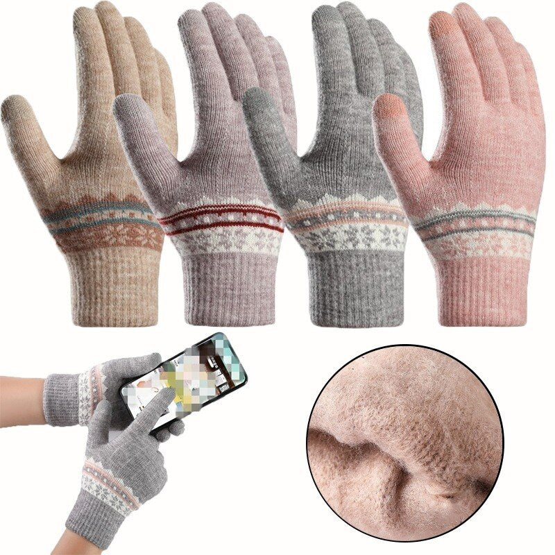 Women's Winter TouchScreen Gloves Thicken Warm Knitted Stretch Gloves Imitation Wool Full Finger Outdoor Skiing Riding Gloves - BestShop