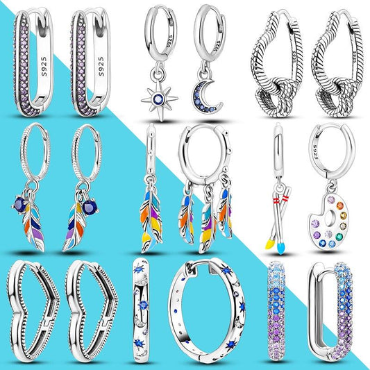 2023 Women Hoop Earrings 925 Silver Sparkling Pave Shape - BestShop