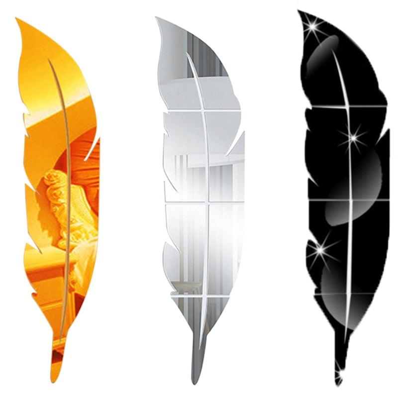 3D DIY Feather Background Mirror Wall Stickers - BestShop