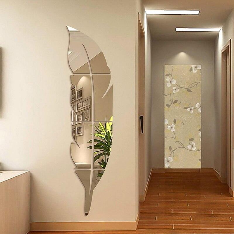 3D DIY Feather Background Mirror Wall Stickers - BestShop