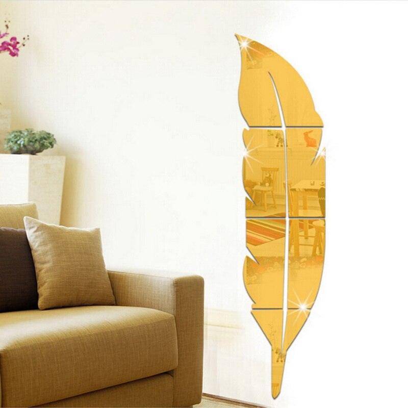 3D DIY Feather Background Mirror Wall Stickers - BestShop