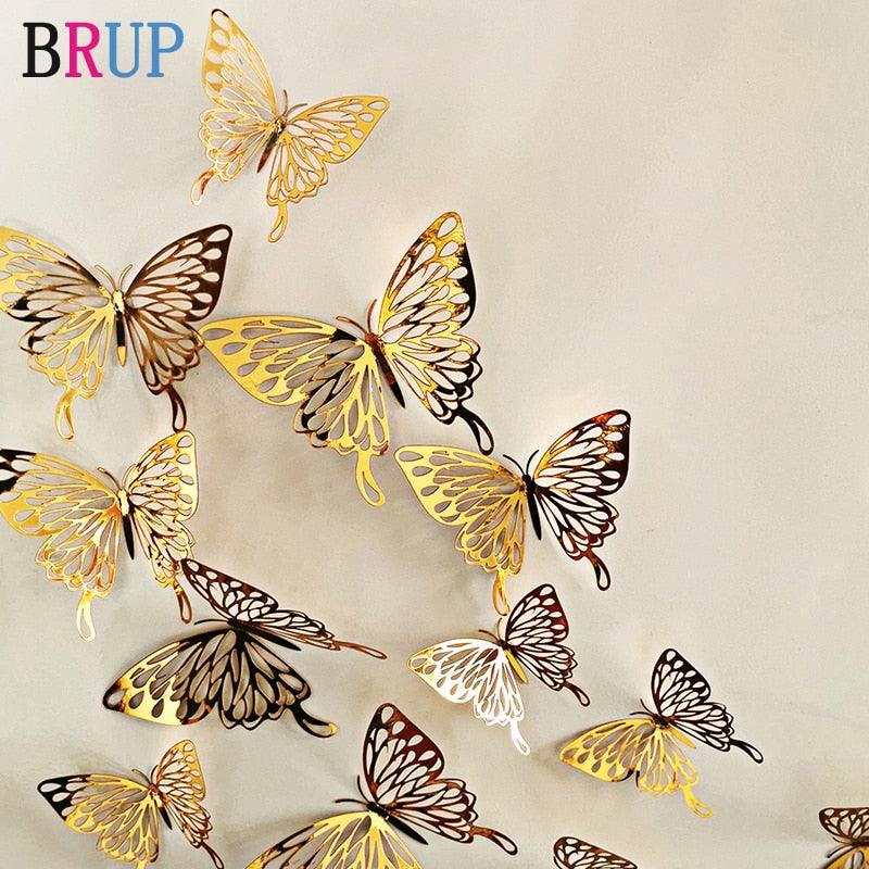 3D Hollow Golden Silver Butterfly Wall Stickers - BestShop