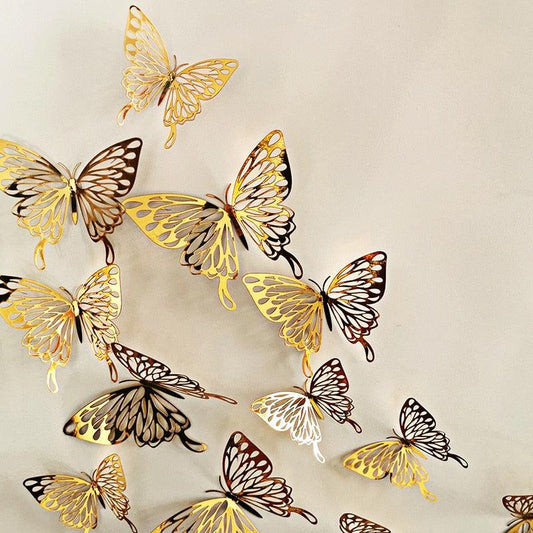 3D Hollow Golden Silver Butterfly Wall Stickers - BestShop